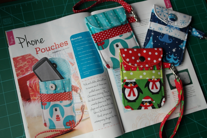 My phone pouches sewing pattern in Sewing World magazine - December 2013 issue